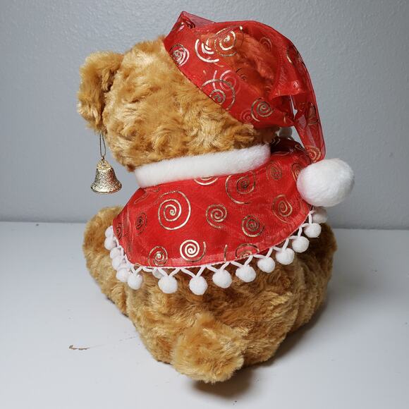 Aurora Battery Operated Christmas Bear Santa Elf Brown Teddy Bear Red Outfit - Picture 7 of 8